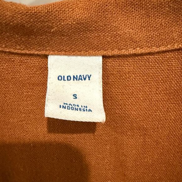 Old Navy Brown Waist-Defined Linen-Blend Tie-Belt Shirt Dress Size Small Casual - Picture 3 of 7
